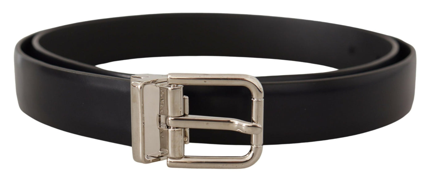 Black Calf Leather Classic Logo Metal Buckle Belt