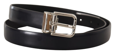 Black Calf Leather Classic Logo Metal Buckle Belt