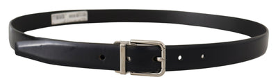 Black Calf Leather Classic Logo Metal Buckle Belt