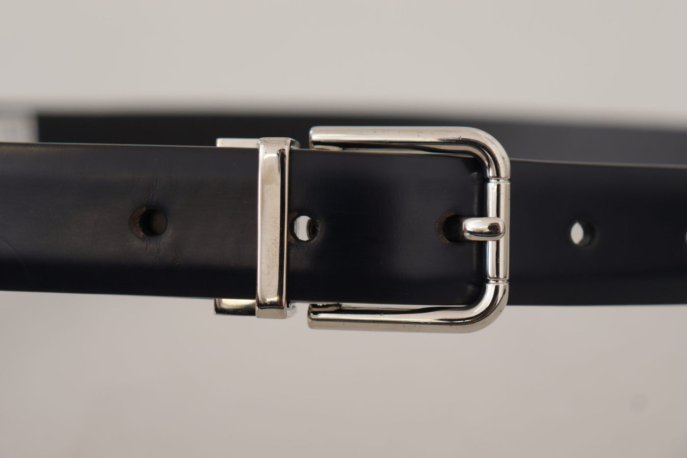 Black Calf Leather Classic Logo Metal Buckle Belt