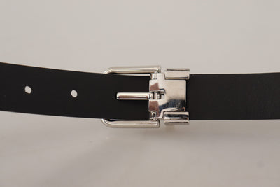 Black Calf Leather Classic Logo Metal Buckle Belt