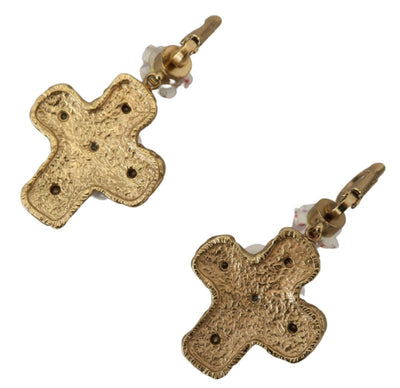 Gold Crystal Cross Hook Back Jewelry Dangling Earrings