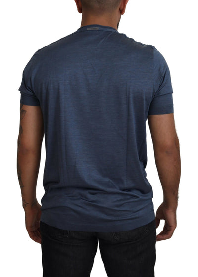 Blue Silk Men Short Sleeve Tops T-shirt