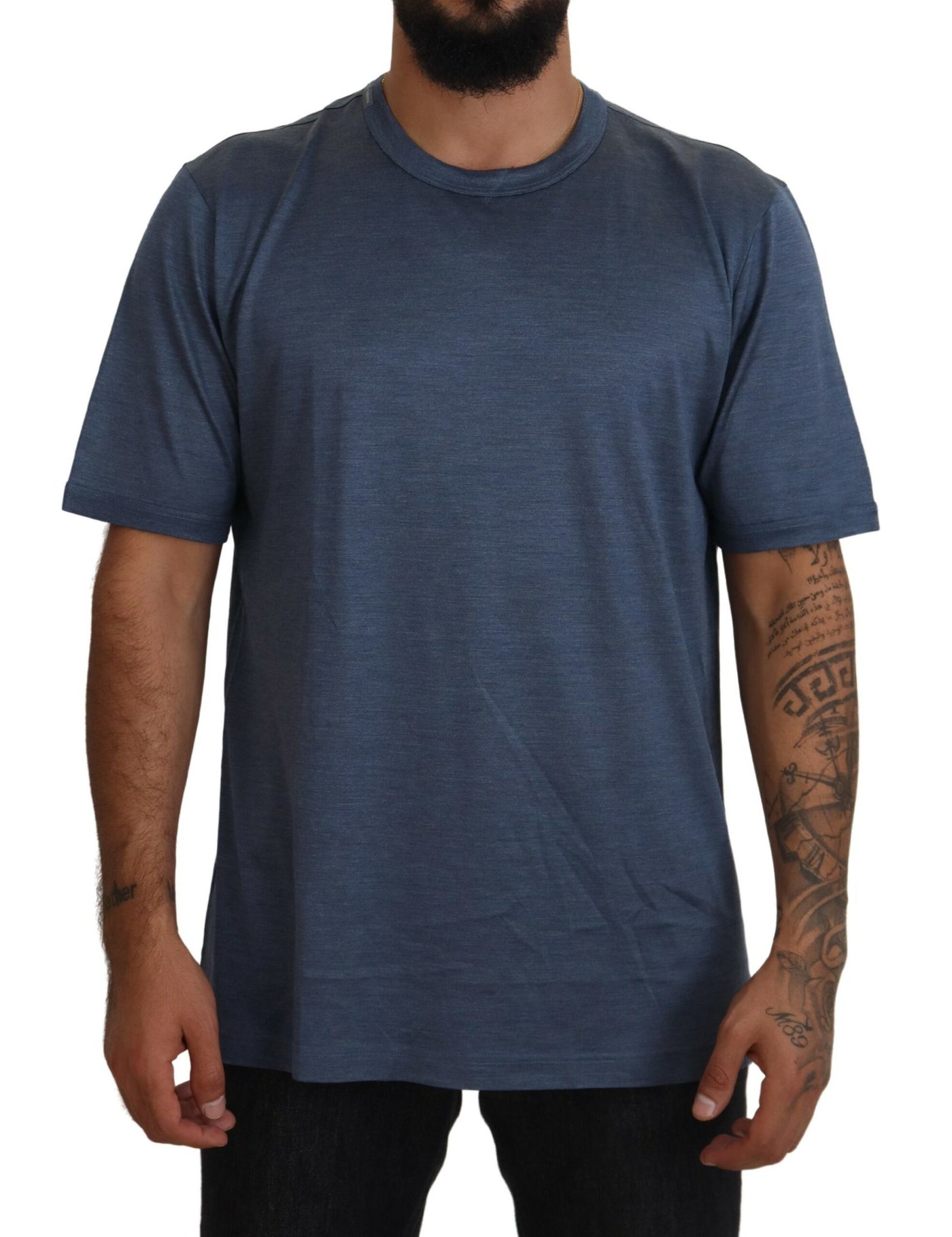 Blue Silk Men Short Sleeve Tops T-shirt