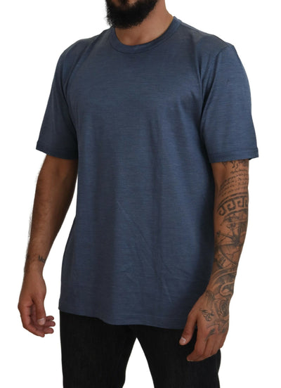 Blue Silk Men Short Sleeve Tops T-shirt