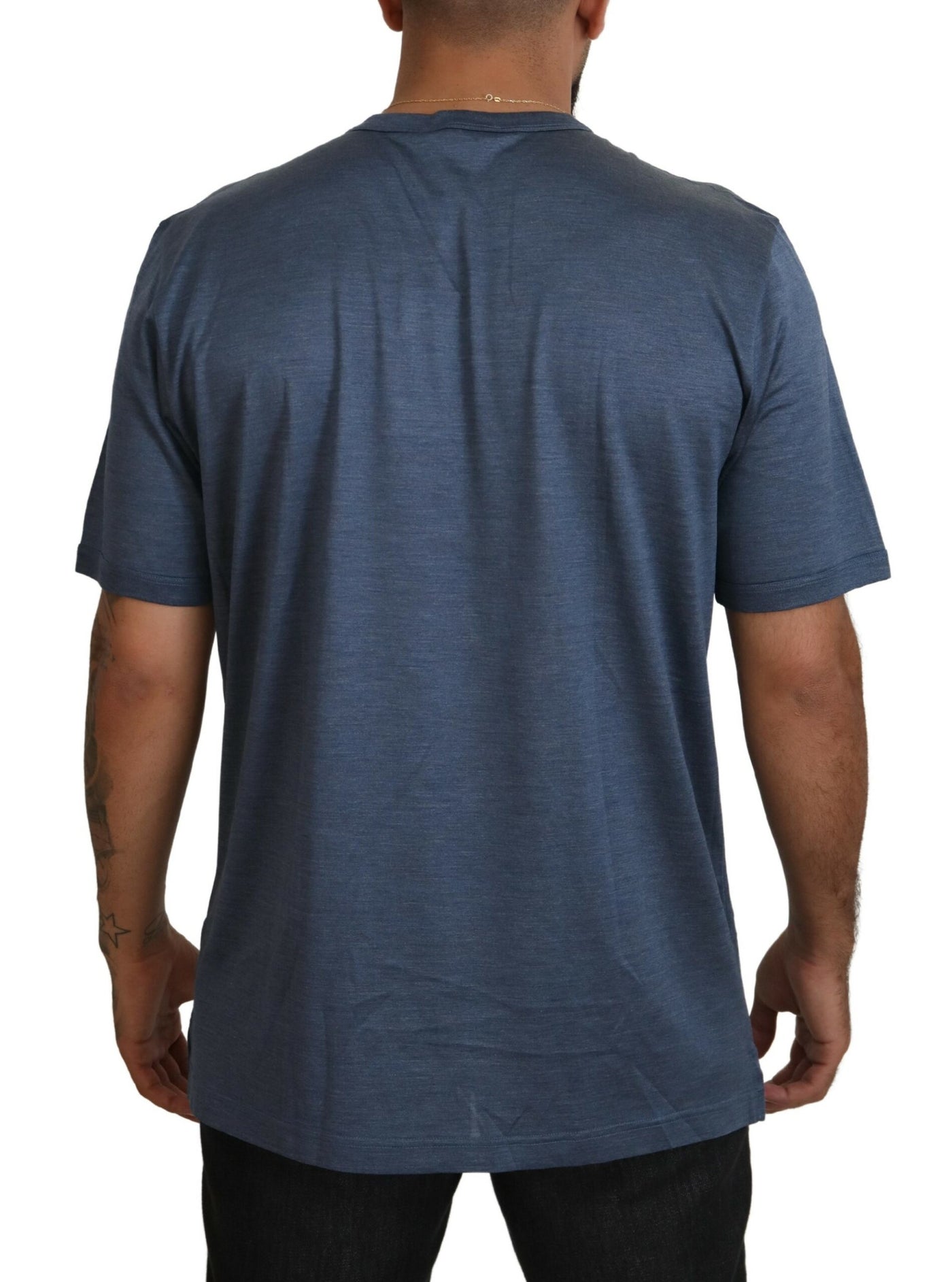 Blue Silk Men Short Sleeve Tops T-shirt