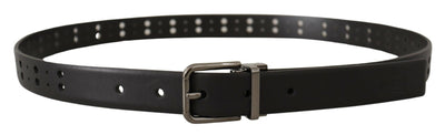 Black Leather Perforated Crown Belt