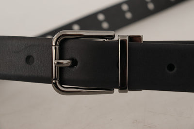 Black Leather Perforated Crown Belt