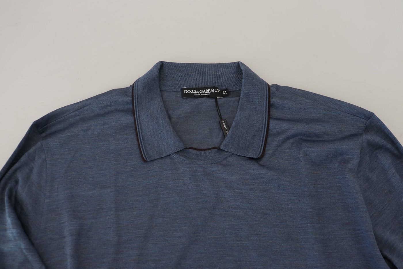 Blue Silk Collar Polo Pullover Sweater