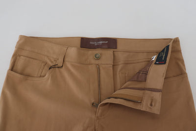 Brown Cotton Tapered Men Denim Jeans