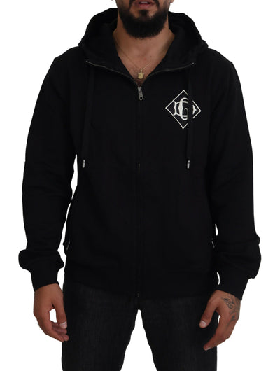 Black DG Logo Cotton Hooded Full Zip Sweater