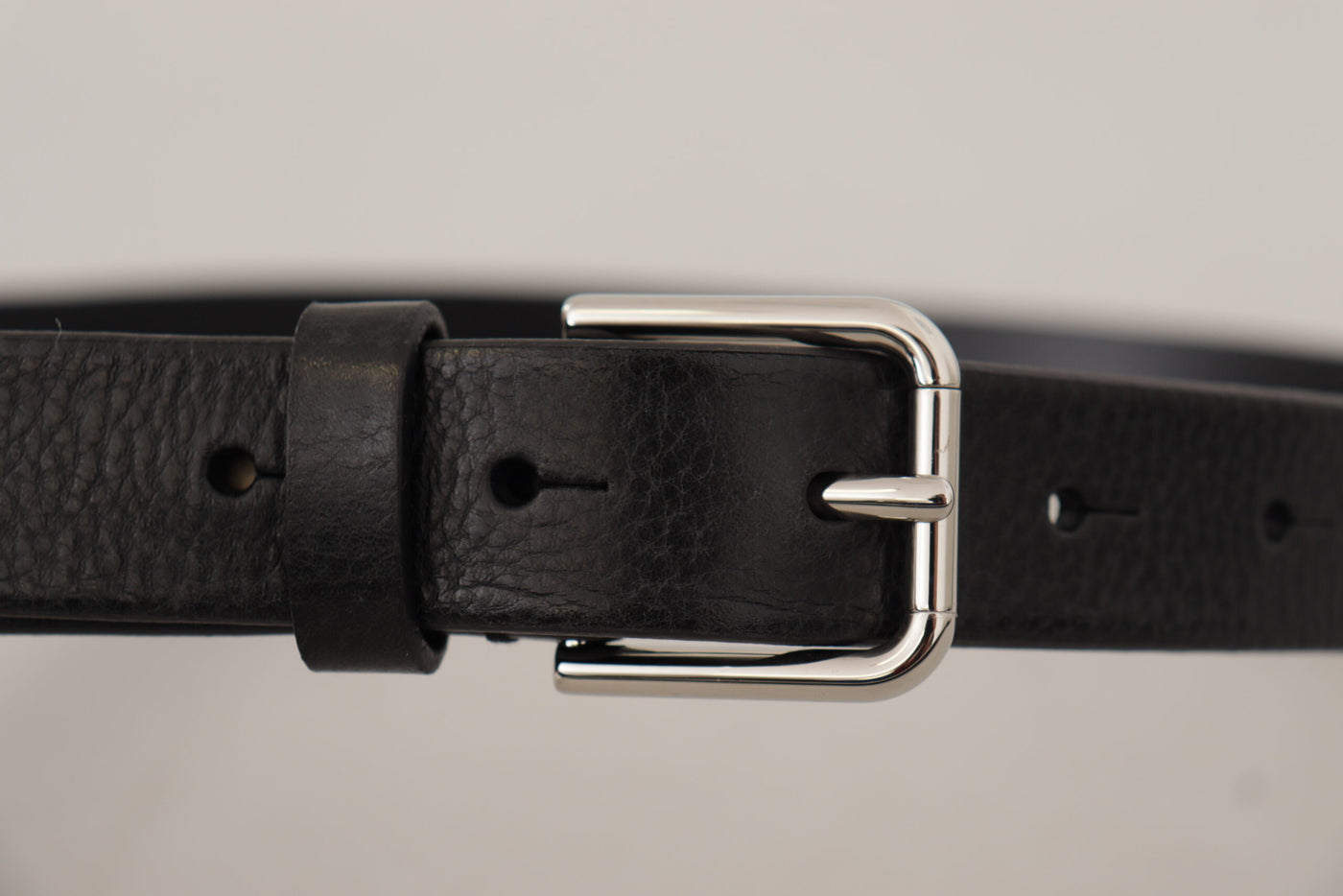 Black Calf Leather Silver Tone Metal Buckle Belt