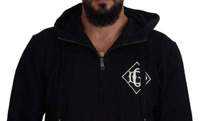 Black DG Logo Cotton Hooded Full Zip Sweater