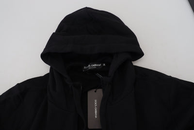 Black DG Logo Cotton Hooded Full Zip Sweater