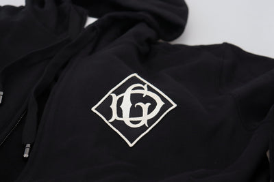 Black DG Logo Cotton Hooded Full Zip Sweater