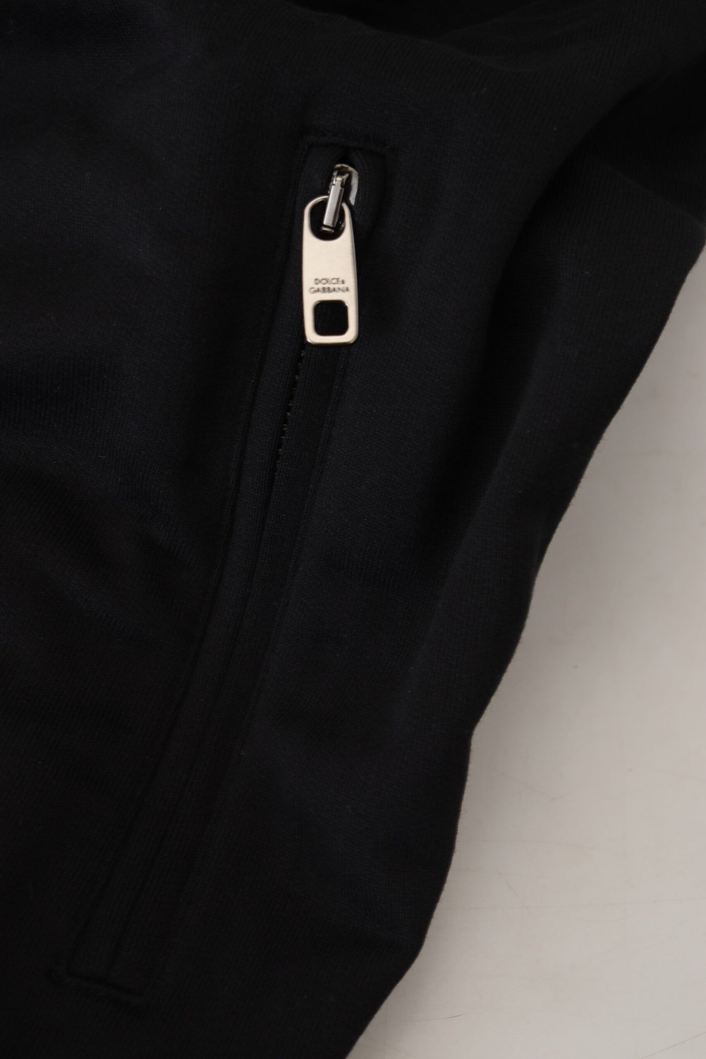 Black DG Logo Cotton Hooded Full Zip Sweater