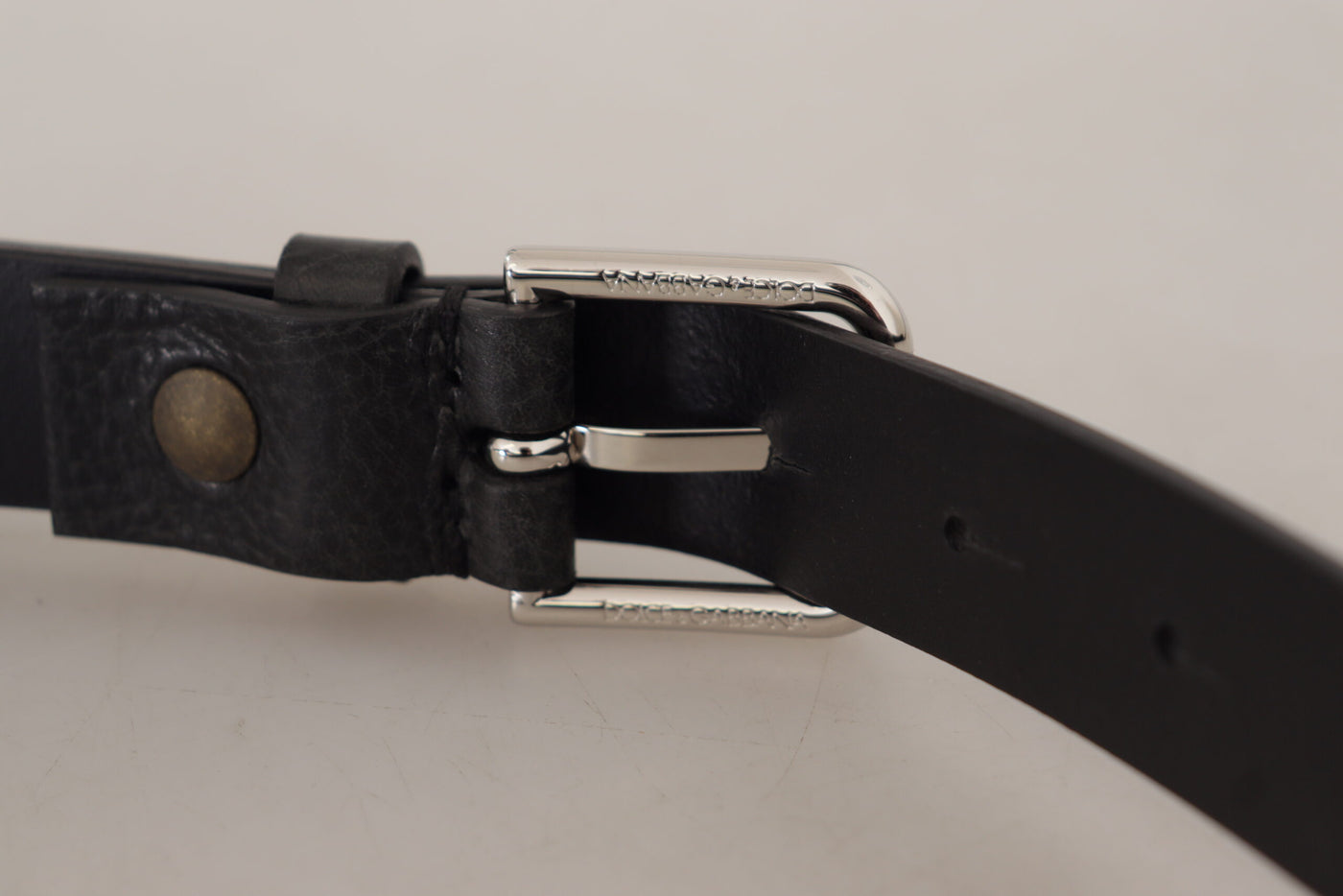 Black Calf Leather Silver Tone Metal Buckle Belt