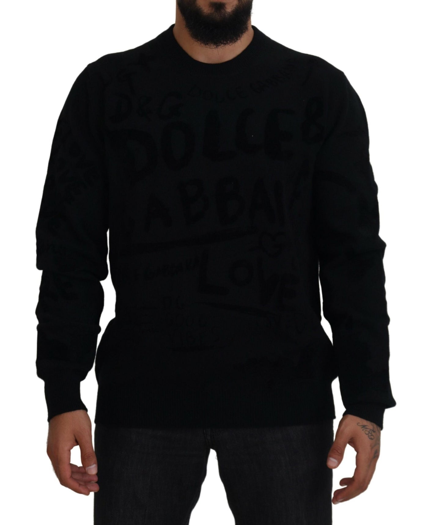 Black Crewneck Logo Pullover Sweater