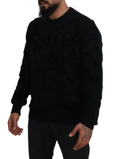 Black Crewneck Logo Pullover Sweater