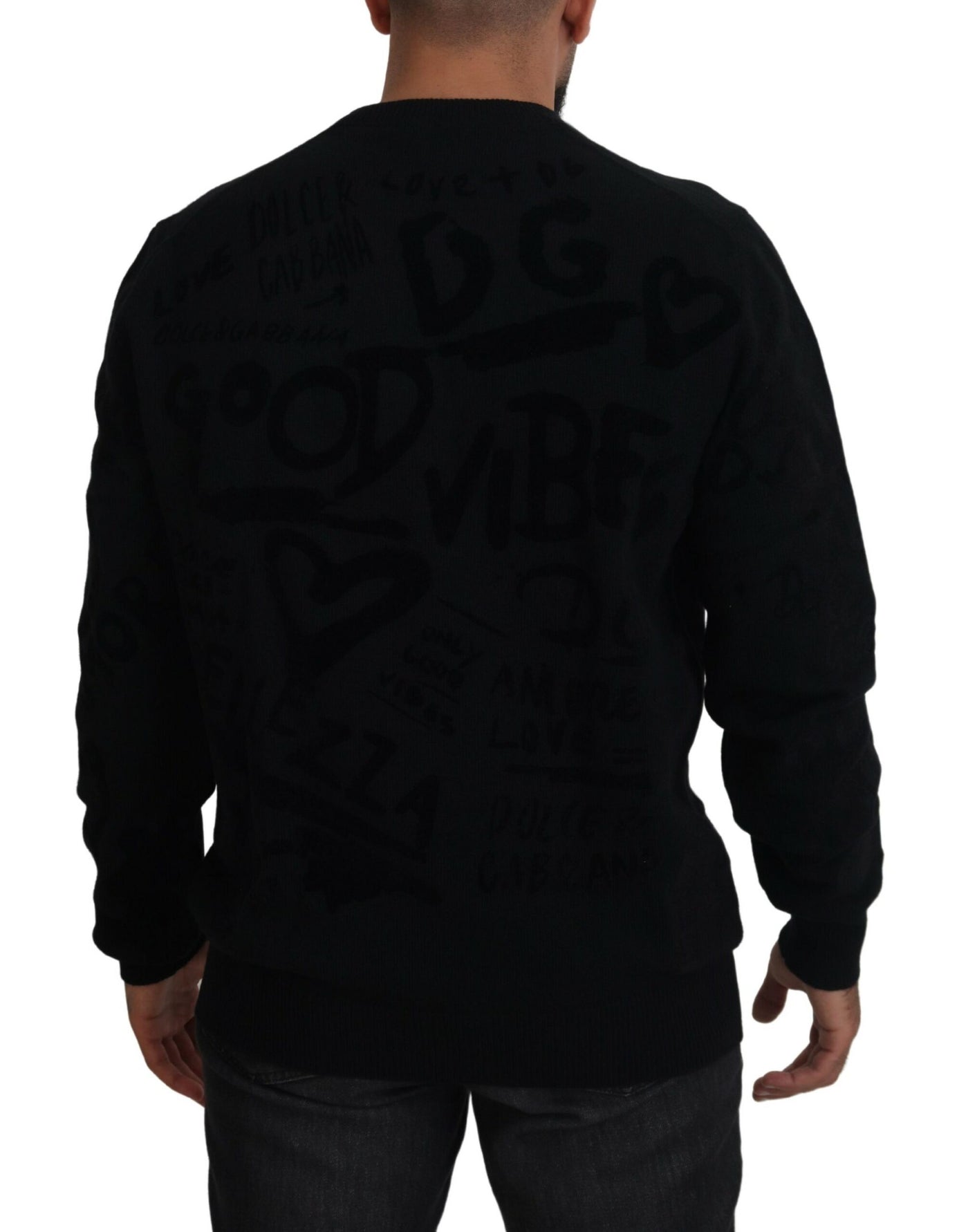 Black Crewneck Logo Pullover Sweater