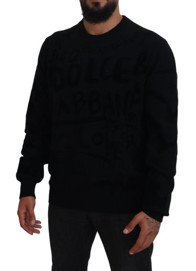 Black Crewneck Logo Pullover Sweater