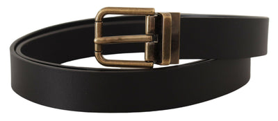 Black Leather Brass Metal Box Buckle Belt