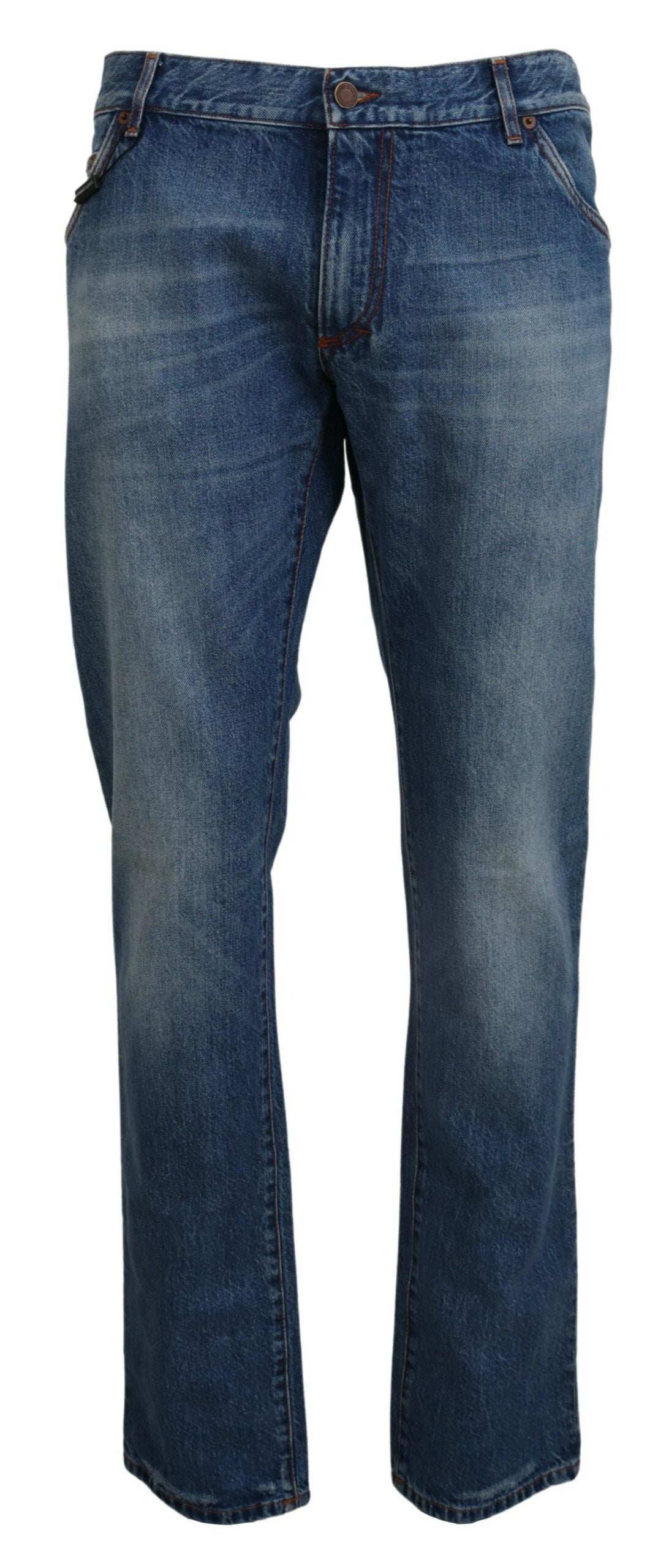 Blue Cotton Straight Fit Men Denim Jeans