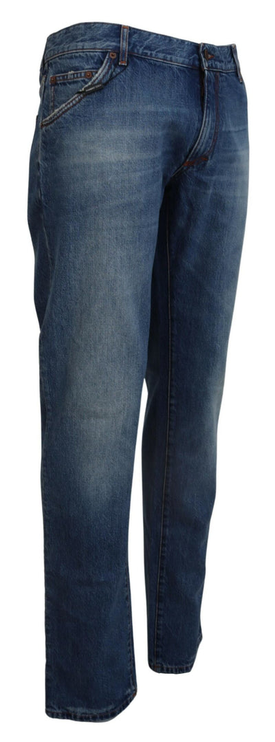 Blue Cotton Straight Fit Men Denim Jeans