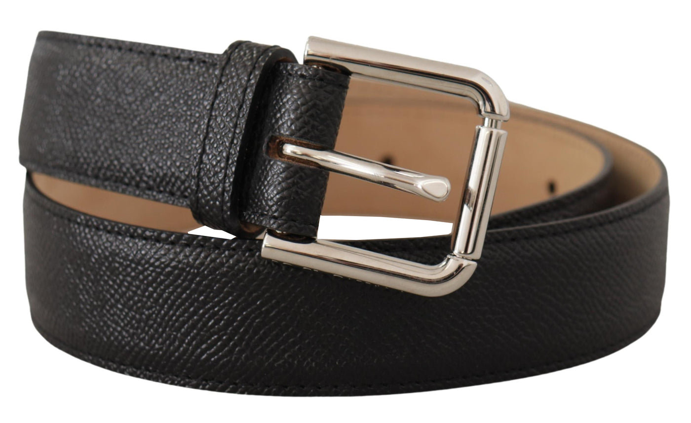 Black Calf Leather Brown Backend Metal Buckle Belt