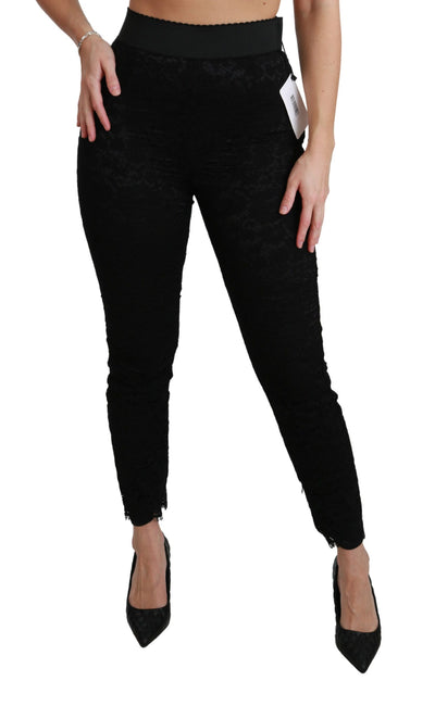 Black Lace Skinny High Waist Cotton Pants