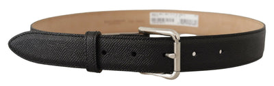 Black Calf Leather Brown Backend Metal Buckle Belt