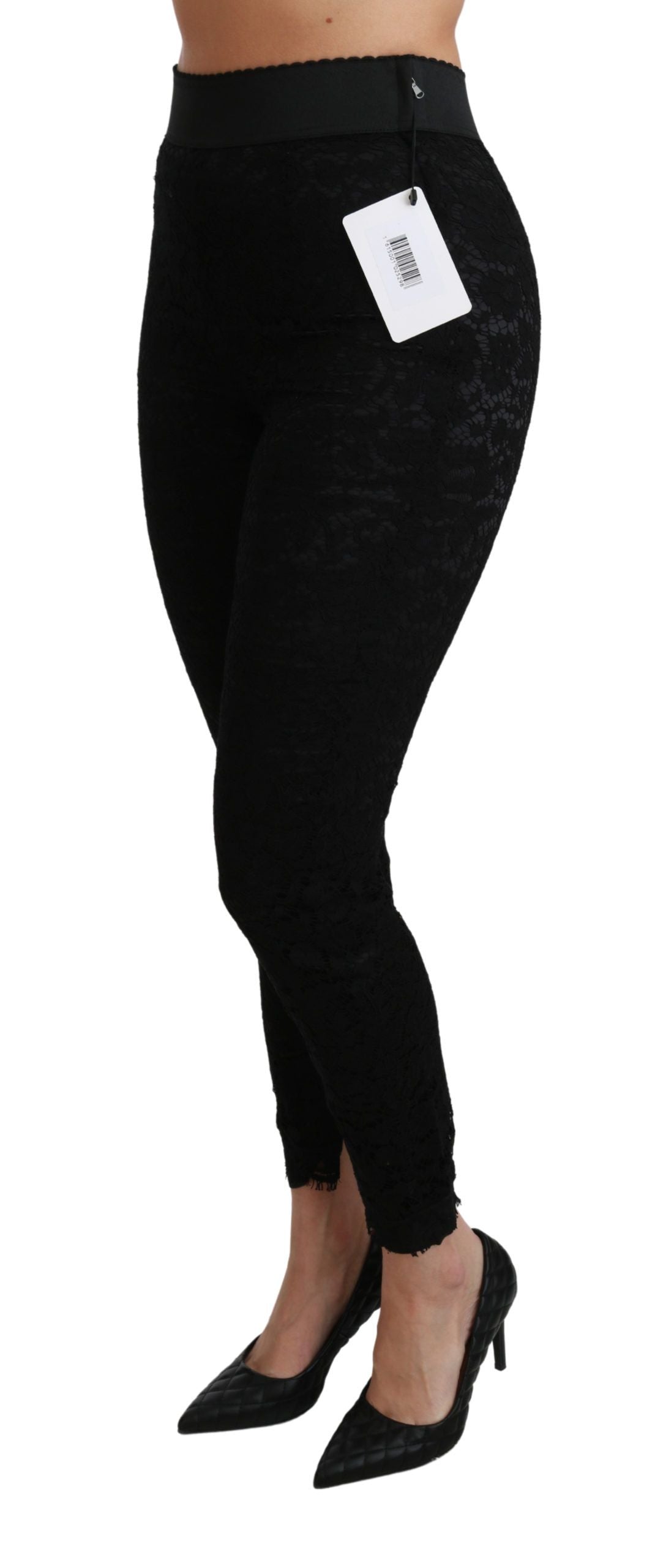 Black Lace Skinny High Waist Cotton Pants