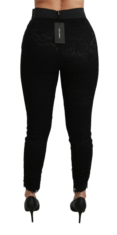 Black Lace Skinny High Waist Cotton Pants