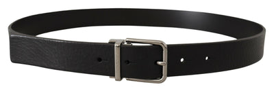 Black Calf Leather Logo Engraved Metal Buckle Belt