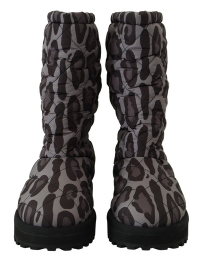 Gray Leopard Boots Padded Mid Calf Shoes