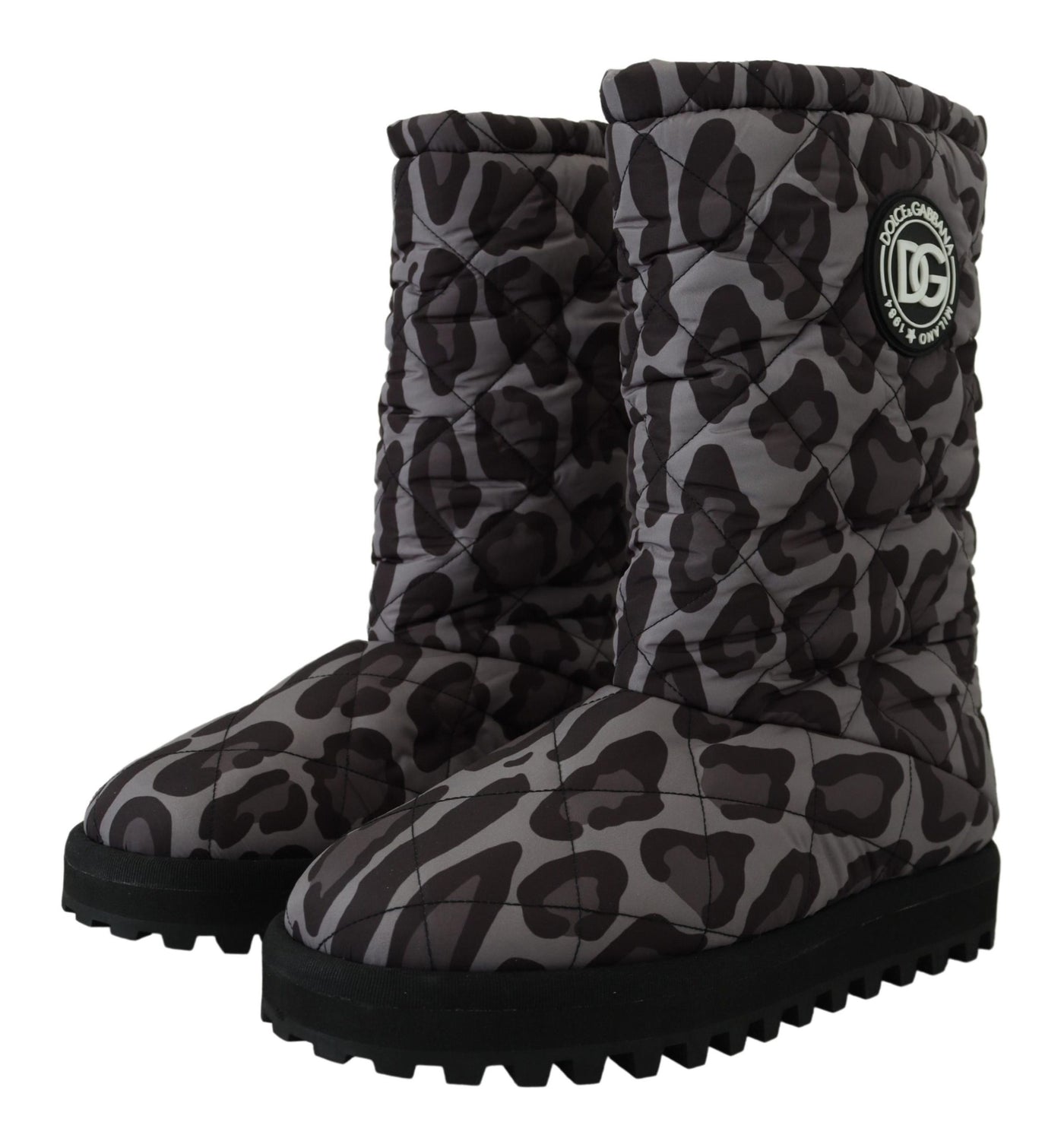 Gray Leopard Boots Padded Mid Calf Shoes