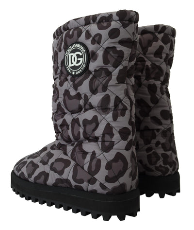 Gray Leopard Boots Padded Mid Calf Shoes