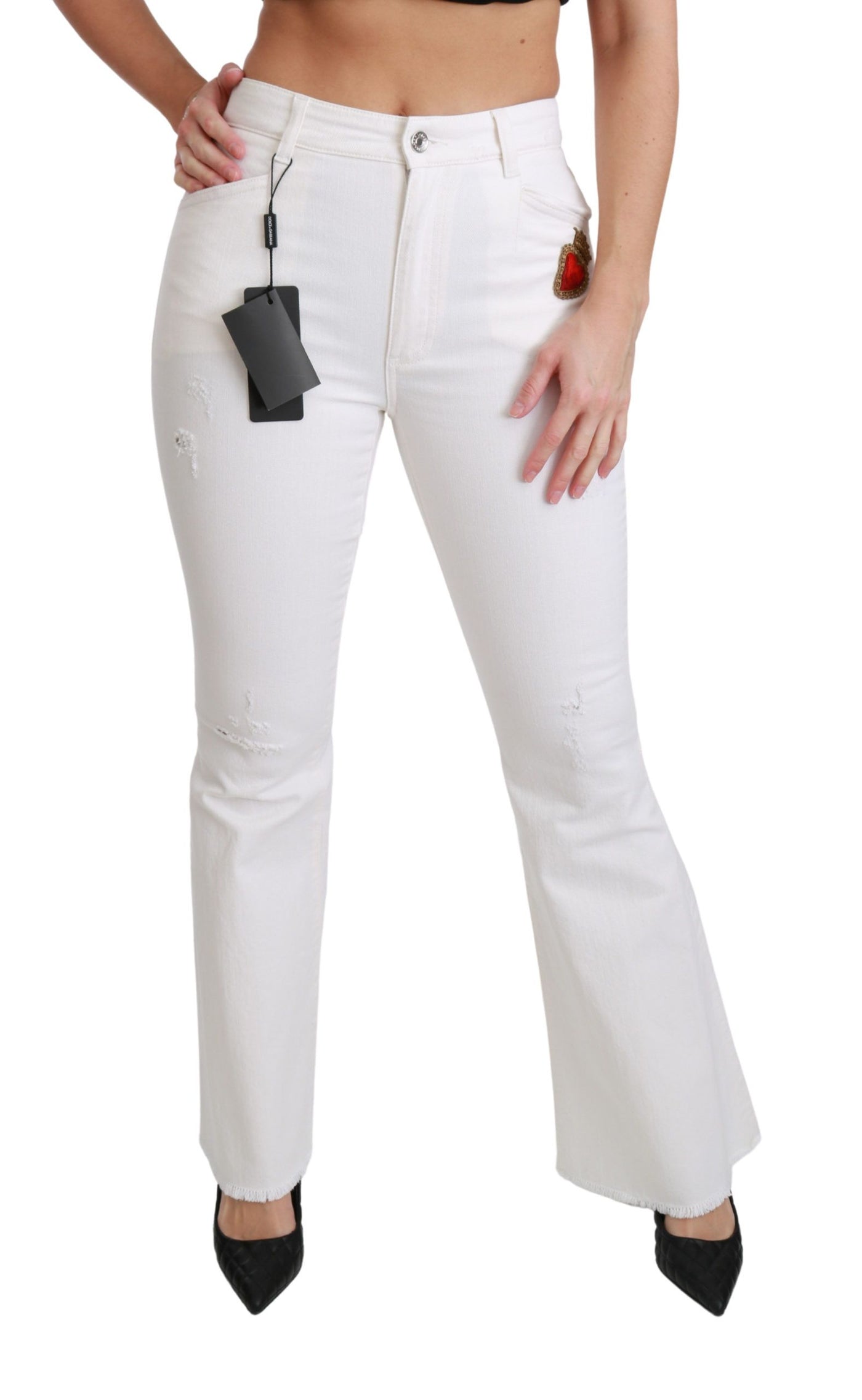 White Heart Flared Stretch Cotton Pants