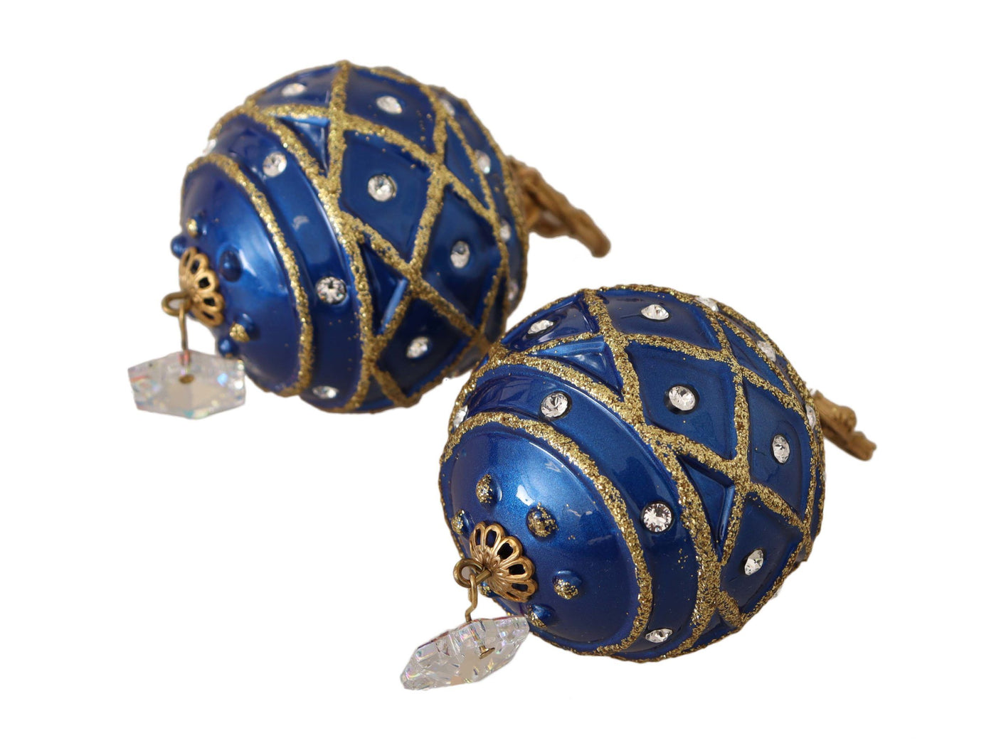 Gold Brass Blue Christmas Ball Crystal Clip On Earrings