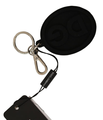 Black Rubber DG Logo Silver Brass Metal Keychain