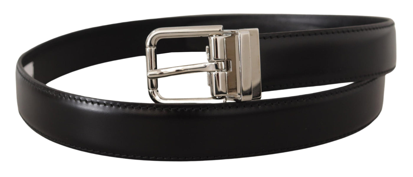 Black Calf Leather Logo Engraved Metal Buckle Belt