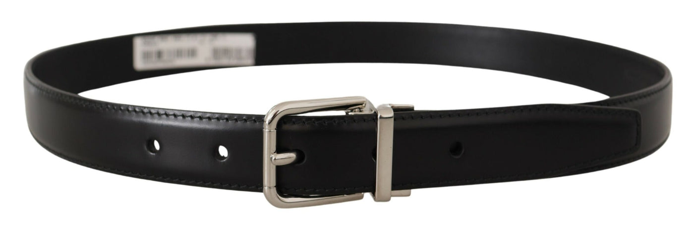 Black Calf Leather Logo Engraved Metal Buckle Belt