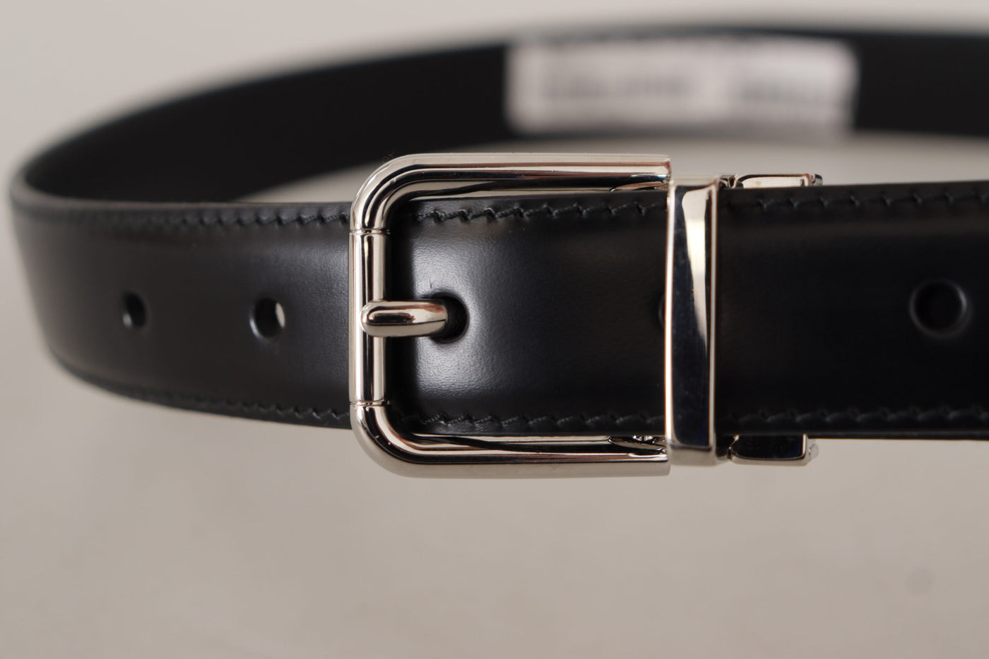 Black Calf Leather Logo Engraved Metal Buckle Belt