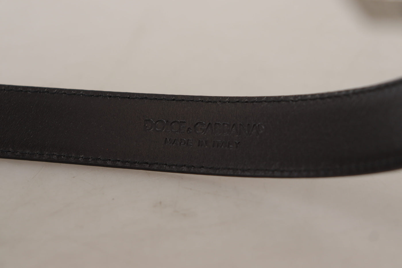 Black Calf Leather Logo Engraved Metal Buckle Belt