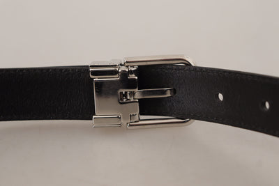 Black Calf Leather Logo Engraved Metal Buckle Belt