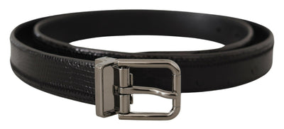 Black Ostrich Exotic Leather Logo Metal Buckle Belt