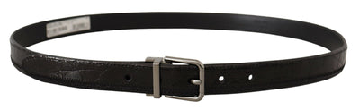 Black Ostrich Exotic Leather Logo Metal Buckle Belt