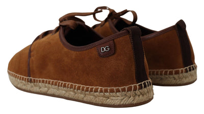 Brown Leather Mens Logo Casual Espadrilles Shoes