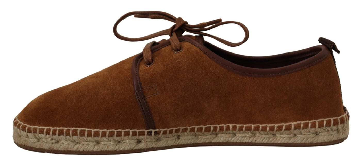 Brown Leather Mens Logo Casual Espadrilles Shoes