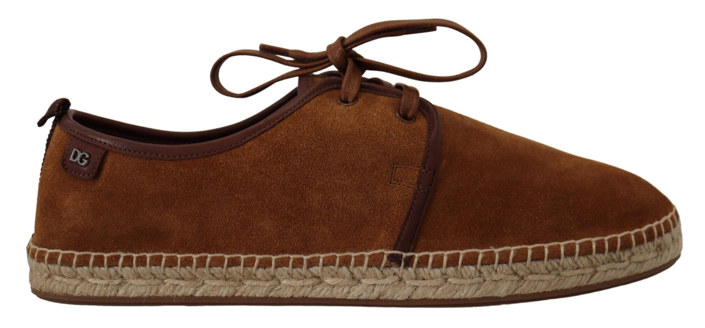 Brown Leather Mens Logo Casual Espadrilles Shoes